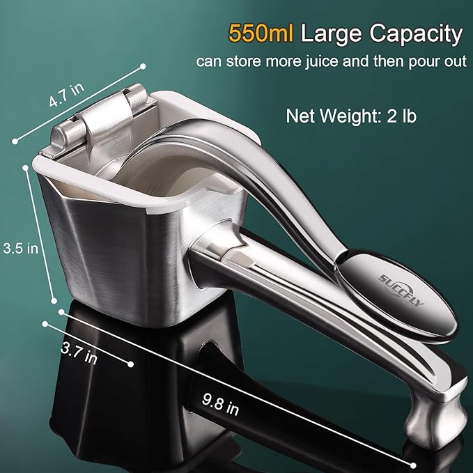 Lemon Squeezer Stainless Steel, Manual Juicer Citrus Lime Orange Fruit Squeezer Heavy Duty Ergonomic Handle Labor-saving Large Capacity Juice Press Hand Handheld Juicer (5 Year Warranty)