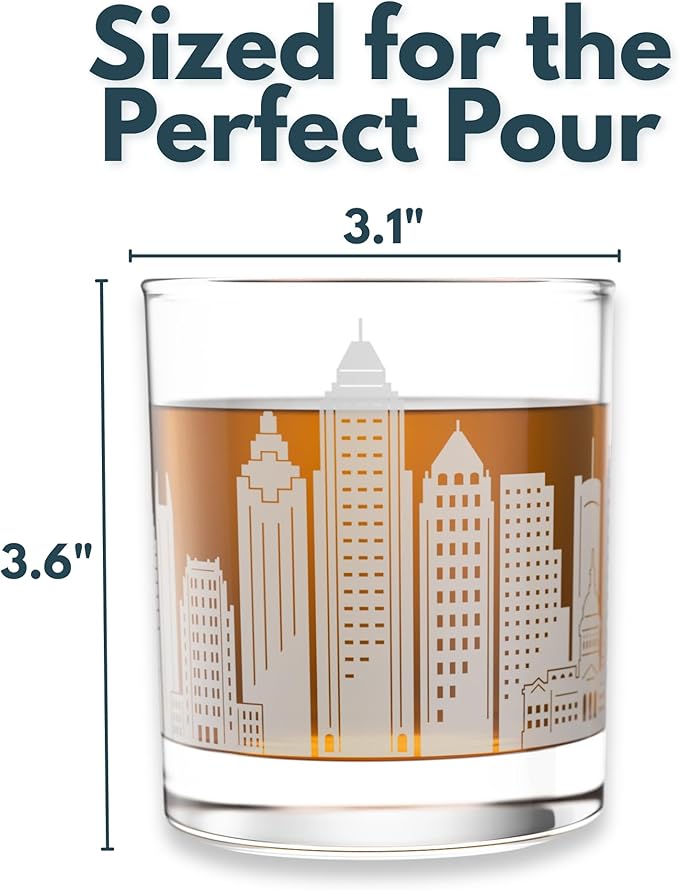 Greenline Goods – Atlanta, GA Skyline Whiskey Glasses (Set of 2), 10 oz – Rocks/Old Fashioned Tumblers