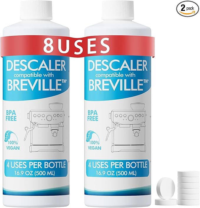 8 Uses Breville Compatible Descaling Solution, 2 Years Descaler Kit Come with 8 Cleaning Tablets, Maintenance Kit Specially Designed to Clean Breville Machines (4 Use Each Bottle, 2 Bottles)