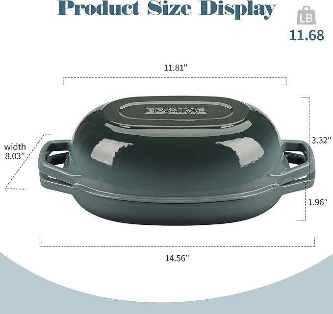 Enameled Cast Iron Oval Dutch Oven Pot with Lid, Dutch Oven for Sourdough Bread Baking, Oval Bread Pan, 5qt, Slateblue