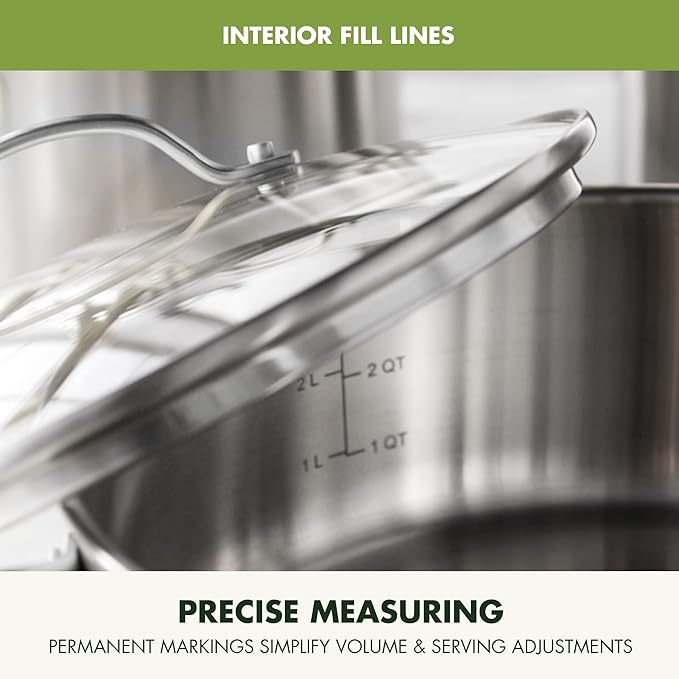 GreenPan 11 Piece Stainless Steel Cookware Set, Induction Ready, Tri-Ply Multiclad Pots & Pans with Lids, Compatible on All Cooktops, Measurement Markings, Dishwasher & Oven Safe,Swift, Silver Handles