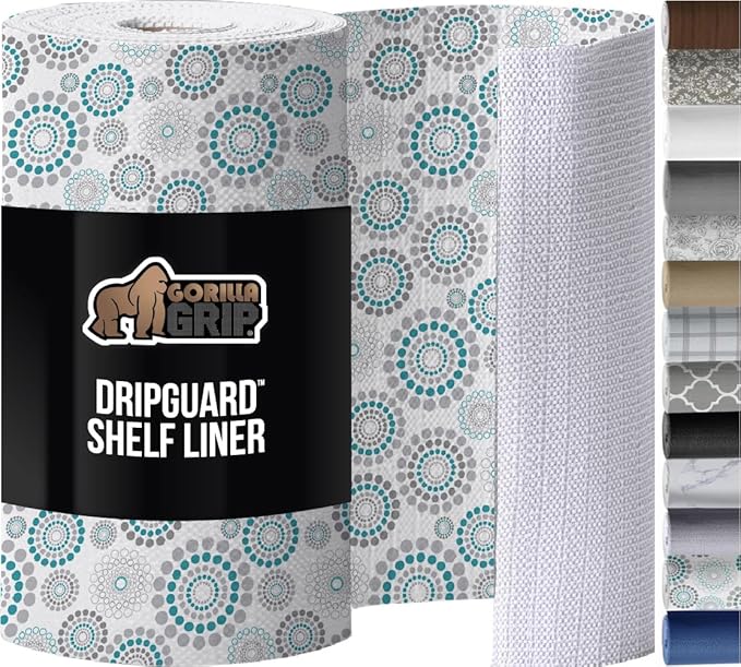 GORILLA GRIP DripGuard Drawer and Shelf Liner for Cabinet, Slip Resistant Non Adhesive Protection for Kitchen, BPA Free Smooth Surface Plastic Liners for Cabinets, Drawers, 17.5x240 Inch, Turquoise