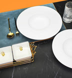 Ceramic Wide Rimmed Soup Plate, Soup Bowl 8 oz, Pasta Bowl Set of 4, White Shallow Bowl Plate with Rim, Best choice for high-end restaurants, hotels, and foodies, 9.6 Inch Coil relief