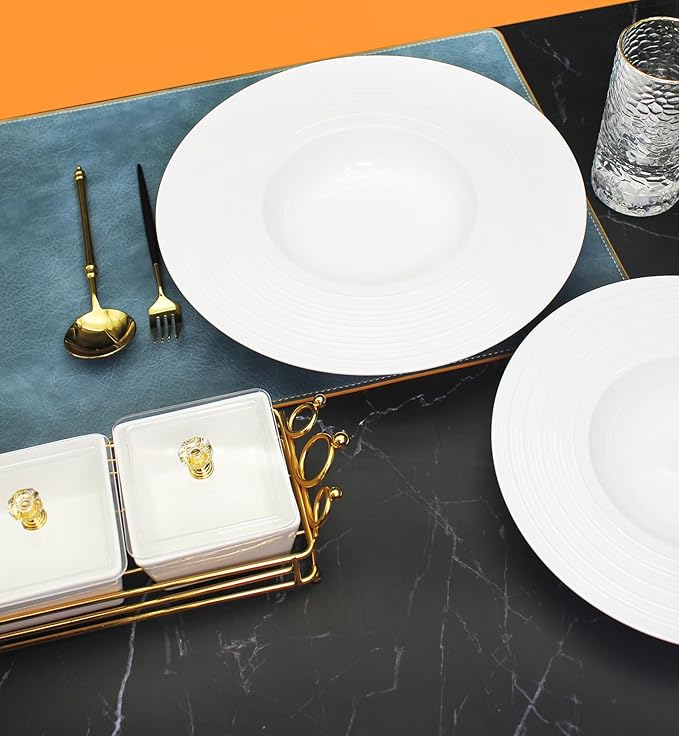 Ceramic Wide Rimmed Soup Plate, Soup Bowl 12 oz, Pasta Bowl Set of 4, White Shallow Bowl Plate with Rim, Best choice for high-end restaurants, hotels, and foodies,11.4 Inch Coil relief