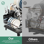 MOUKABAL Dish Drying Rack - 2 Tier Stainless Steel Dish Rack, Dish Racks for Kitchen Counter, Drying Rack Kitchen with Removable Utensil Holder and Drainboard (Black)