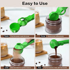 2-in-1 Coffee Scoop with Funnel, 2 Teaspoon Measuring Spoon for Reusable K Cups, Ground Coffee, Protein Powder & Tea, Mess-Free Plastic Design (Green)
