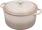 Enameled Cast Iron Dutch Oven Pot with Lid, for Sourdough Bread Baking, Round Dutch Ovens, 4.5 Quart, Latte