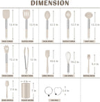 E-far Silicone Cooking Utensils Set, 14-Piece Khaki Kitchen Utensils Set with Holder, Kitchen Tools Spatulas with Stainless Steel Handle for Non-stick Cookware, Heat Resistant & Dishwasher safe