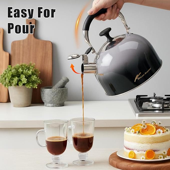 Tea Kettle Stovetop,Stainless Steel Whistling Tea Kettle For Stove Top, 2.5 Qt Tea Pot With Folding Handle, Food Grade Water Teapot Water Kettle For Stove Home Camping Travel,Gradient Black