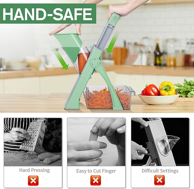 Upgraded Version All-in-1 Mandoline Slicer for Kitchen & Adjustable Mandolin, Vegetable Chopper, Detachable Blade, Cut Slicing, Strips, Shredding, Dicing, Chop, Kitchen Veggie Chopper