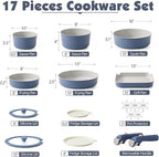 SENSARTE 17 Piece Ceramic Pots and Pans Set, Nonstick Detachable Handle Cookware, Induction Kitchen Cookware Set with Removable Handle, Dishwasher ＆ Oven Safe (Navy)