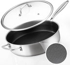 DELARLO Tri-Ply Stainless Steel 5.5QT Saute Pan With Lid, Nonstick 12.3 Inch Deep Frying Pan, Induction Large Skillet, Cooker Pan for Chefs, 12inch Chef's Pan Dishwasher & Oven Safe 650℉