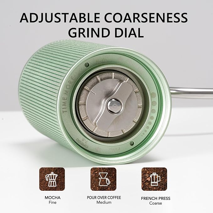 TIMEMORE Manual Coffee Grinder CNC Stainless Steel Burr Coffee Grinder with Capacity 20g Chestnut C3S Internal External Adjustable Setting, Double Bearing Positioning for Travel Camping, Home Green