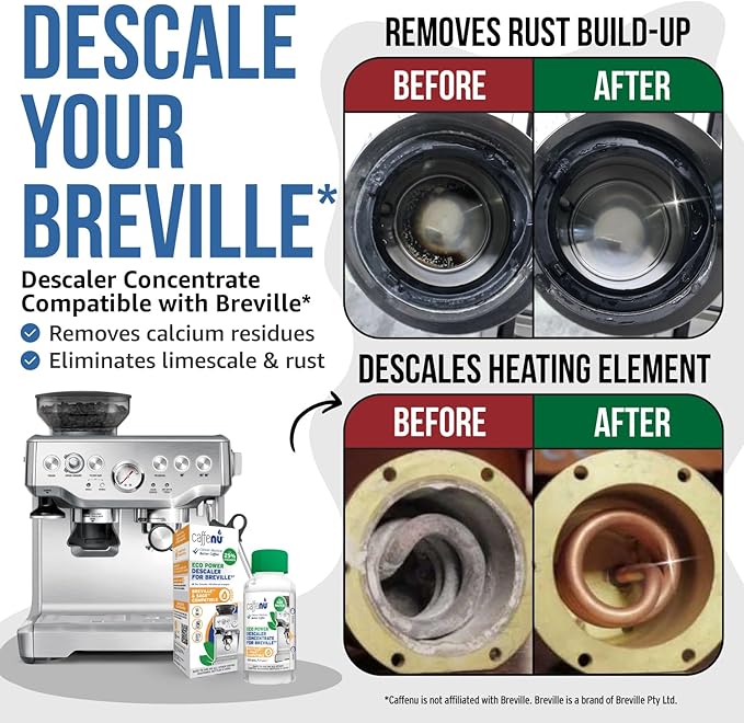 Breville Compatible Descaling Solution. Bottle of Descaler Solution. Descaling Kit Removes Limescale For Hotter Coffee. 2 Uses Descaler For Breville Coffee Machines.