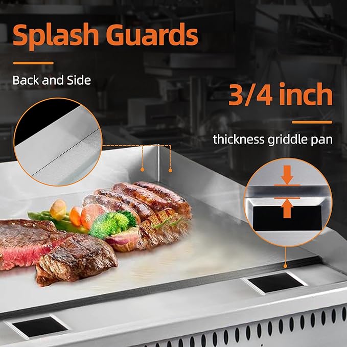 60" Commercial Countertop Griddle, 5 Burners Gas Griddle, 150000 BTU Output, Stainless Steel Flat Top Grill Hot Plate with Natural Gas and Propane Conversion Kit for Restaurant, Food Truck