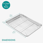 Navaris Quarter Sheet Baking Pan Breading Trays w Racks - Stainless Steel Baking Sheet with Wire Rack Insert for Oven Cooking - Cookie Bacon Tray - Set of 4 12.2X 9.4” (31x24cm)