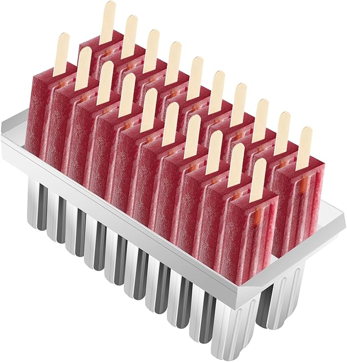 20PCS Commercial Popsicle Molds Heavy Duty Stainless Steel Popsicle Maker Kit with Brush & Sticks, 85g Capacity per Slot, DIY Yogurt Ice Cream Tools for Home Restaurants (Round Head Double Groove)
