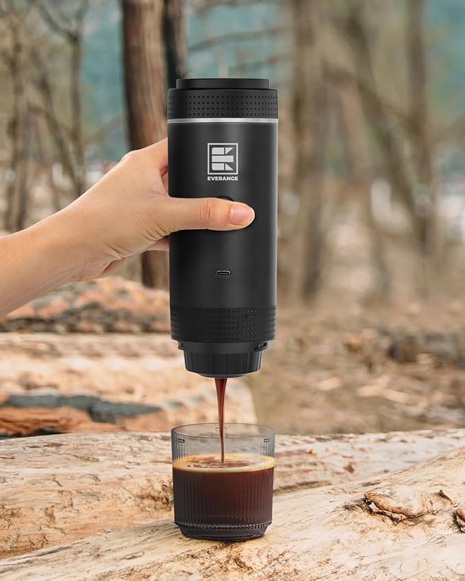 Portable Electric Espresso Machine, Car Coffee Maker for Travel Camping, Battery Powered Coffee Brewer Compatible with Ground Coffee & NS Capsules, Black