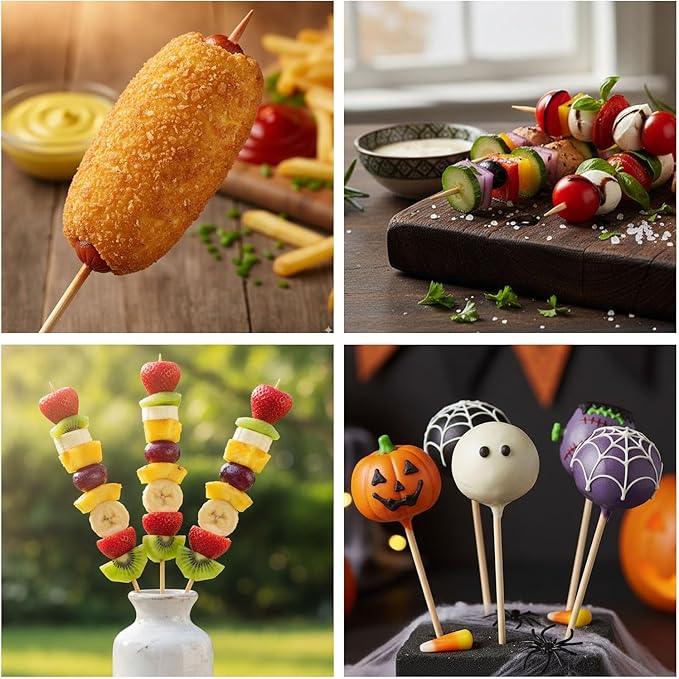 HANSGO 6.25" Natural Bamboo Skewers, Wooden Skewers for Appetizers, Grilling, Kebab, Cocktail, Caramel Apple, Chocolate Fountain, Φ=5mm, Perfect for Holiday Party, Baking Decorating, Stocking Stuffers