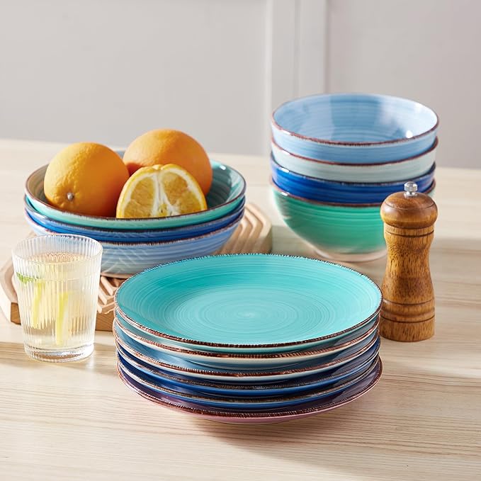 vancasso Bonita Salad Plates, 8.5 inch Small Dinner Plates Set, Ceramic Dessert Plate Serving Dishes Set of 6, Microwave, Oven and Dishwasher Safe, Assorted Color