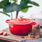 Enameled Cast Iron Dutch Oven, 5.5 Quart, Round Dutch Ovens Pot with Dual Handle for Bread Baking, Dutch Ovens with Lid, Bread Oven, Red