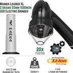 Mamba Loader XL 2g Black USB Electric Herb Grinder. Small Portable Metal Herbal Machine & Spice Mill for the Kitchen