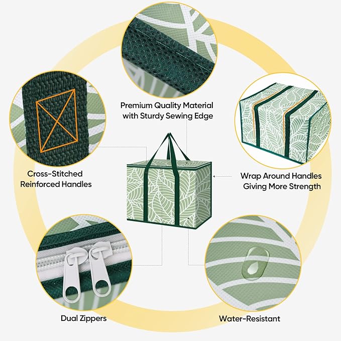 BALEINE 2Pk Insulated Reusable Grocery Bags, Collapsible Cooler Bag for Groceries, Heavy Duty Large Insulated Bag (16''x9''x13'', Antique Foliage)