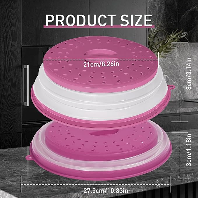 Collapsible Microwave Splatter Cover for Food, Vented Microwave Lid with Hook Hole, Splatter Guard for Plate Dish Bowl, Vegetable Fruit Colander Multi-function Kitchen Gadget (Purple)