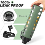 MUKOKO Glass Water Bottles, 32oz Glass Tumbler with Straw, Drinking Bottles with 2 Lids-Handle Spout Lid&Bamboo Straw Lid, Motivational Water Bottle with Time Marker and Silicone Sleeve, 1 Pack-Olive