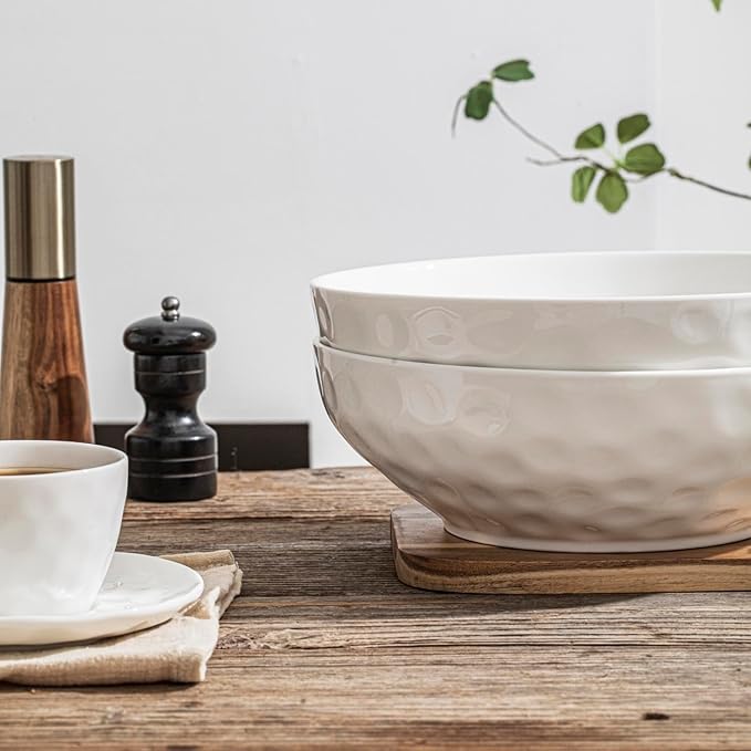 Large Pasta Bowls Set of 2, 9 Inch Pasta Serving Bowl Dinner Bowls, Wide and Shallow Microwave Dishwasher Safe Bowl Set of 2