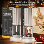 Electric Salt and Pepper Grinder Set, Rechargeable with LED Lights, Stainless Steel Automatic Pepper & Salt Mill, Adjustable Coarseness, Large Capacity, Silver