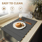 Large Stone Dish Drying Mat for Kitchen Counter, 24"×16" Quick Dry Collapsible Diatomaceous Earth Mat – Super Absorbent Foldable Drying Pad for Dishes (Dark Gray, 23.2" x 15.4")