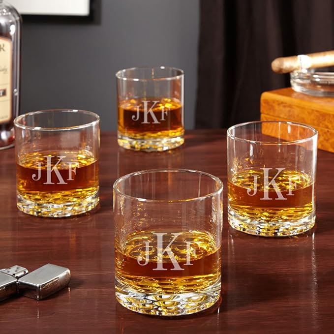 HomeWetBar Engraved Whiskey Glasses, Set of 4 Custom Whiskey Glasses for Men & Women