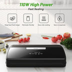 Vacuum Sealer Machine, 90Kpa 7-IN-1 Vacuum Sealer for Food Dry/Moist/Gentle Mode with Build-in Cutter and Storage, Food Vacuum Sealer Machine Tempered Glass Panel with Vacuum Bags, Vaccum Hose