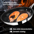 10" Nonstick Ceramic Frying Pan with Lid - PFOA & PTFE-Free, Oven & Broiler-Safe - Thick 2.5mm Four-Layer Construction, Anti-Scalding Handle for All Stovetops (Induction/Gas etc)