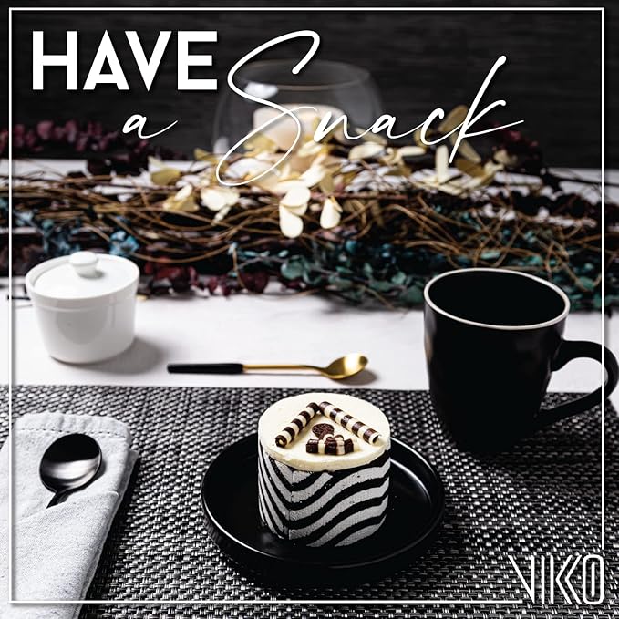 Vikko Dessert Plate, Set of 4 Elegant Dessert Plates with Rim, Black, Porcelain, Stackable 6 Inch Dessert Plates, Dishwasher Safe