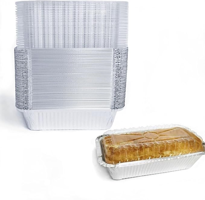 Disposable Loaf Pan with Lid for Baking - 1.5 Lb Disposable Bread Pans - Meatloaf Pans – 50 Aluminum Foil Pans and 50 Clear Lids - Perfect for Baking Cakes, Bread, Meatloaf…