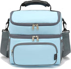 FlowFly Double Layer Cooler Insulated Lunch Bag Adult Lunch Box Large Tote Bag for Men, Women, With Adjustable Strap,Front Pocket and Dual Large Mesh Side Pockets