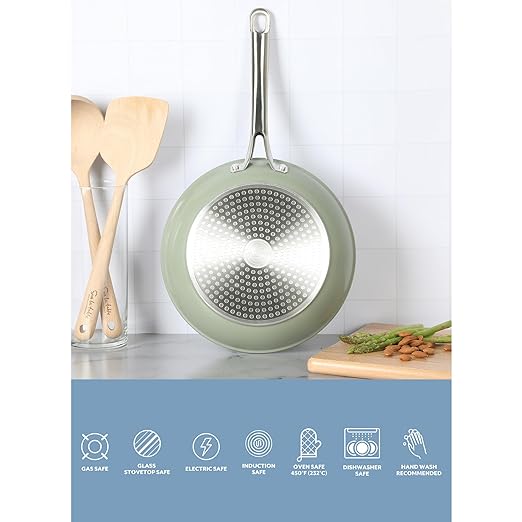 Sur La Table Kitchen Essentials 10 Inch Fry Pan PFA Free Titanium Ceramic Nonstick Interior Forged Aluminum Cookware Frying Pan - Green - Induction Compatible