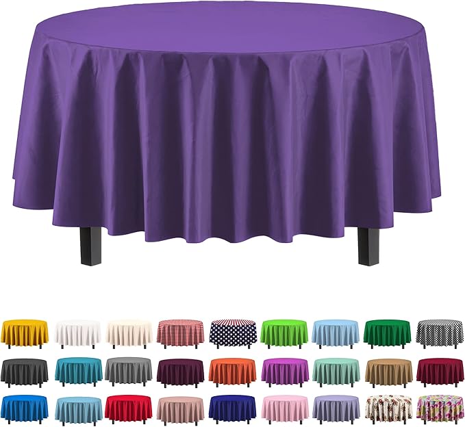 Party Solids 12-Pack Premium Plastic 84-Inch Round Tablecloth - Purple