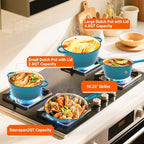 Ceramic Coated Cast Iron Cookware Set, 7-Piece Enameled Dutch Oven and Skillet Set with Lids, Nonstick Pots and Pans Set for Bread Baking, Oven Safe, Induction Compatible, PFAS-Free (Light Cyan)