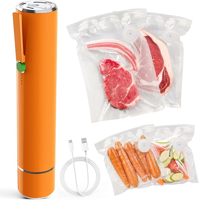 Vacuum Sealer Machine, Portable Handheld Vacuum Sealer with 40PCS Reusable Zipper Vacuum Bags (Vacuum Sealers+ 20 large+20 small vacuum seal bags)