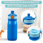 Kids Lunch Bento Box with Thermo Ice Pack Food Container with Insulated Lunch Bag, Insulated Water Bottle with Straw for Girls Boys, Blue