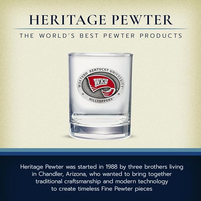 Heritage Pewter Western Kentucky Double Old Fashion | Double Rocks Glass 14 OZ for Liquor | Expertly Crafted Pewter Glass