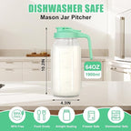 64 oz Glass Pitcher with Lid - 2 Quart Mason Jar Pitcher with Lid, Wide Mouth Airtight & Leakproof Glass Jar for Iced Tea, Juice, Breastmilk, Cold Brew, Sun Tea and Drinks