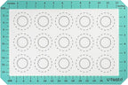 446ºF Heat Resistant Macaron Mat: U-Taste 14.17x9.44in Non Stick Silicone Baking Mat, Reusable Cookies Pastry Sheet Liner with Edge Enhancement & Circle Measurement for Cake Pan (Aqua Sky)