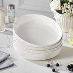 MALACASA 48 Oz Pasta Bowls Set of 4, 9 Inch Salad Bowls, White Ceramic Serving Bowls for Kitchen, Microwave & Dishwasher Safe, Series LUNA, White