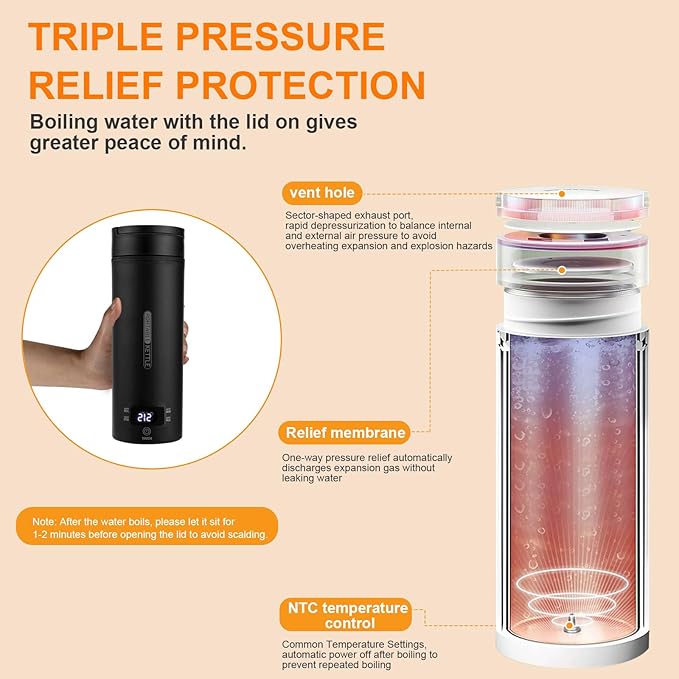 Portable Electric Kettle （110V）, Travel Tea Kettle, 316 Stainless Steel Premium Liner, 4-speed Temperature Adjustment with Auto Shut-off and Boil-Off Protection black