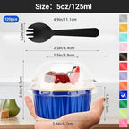EUSOAR Mini Cake Pans with Lids and Sporks Individually Wrapped, 120pcs 5oz Creme Brulee Ramekins Disposable Cupcake Liners, Foil Ramekins Muffin Dessert Baking Cups for Wedding Picnic Gathering