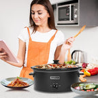 HOMECOOKIN 7 Quart Slow Cooker Oval Manual Pot Food Warmer with 3 Cooking Settings, Black Stainless Steel